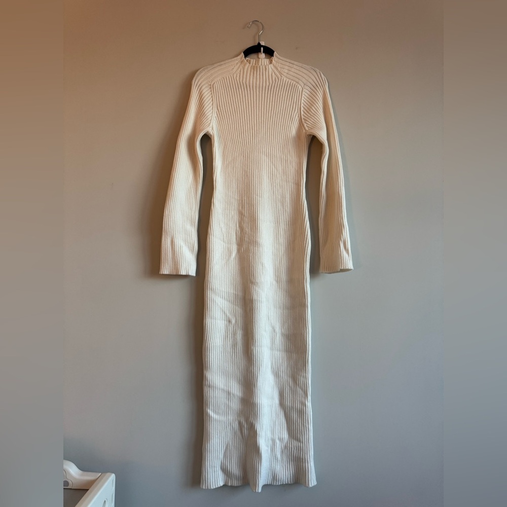 NWOT Z Supply Kass Seasalt White Mock Neck Midi Ribbed Long Sleeve Sweater Dress